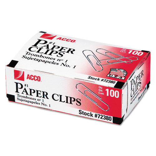 Acco® Economy Paper Clip, Steel Wire, No. 1, Silver, 1,000 Paper Clips (72380)