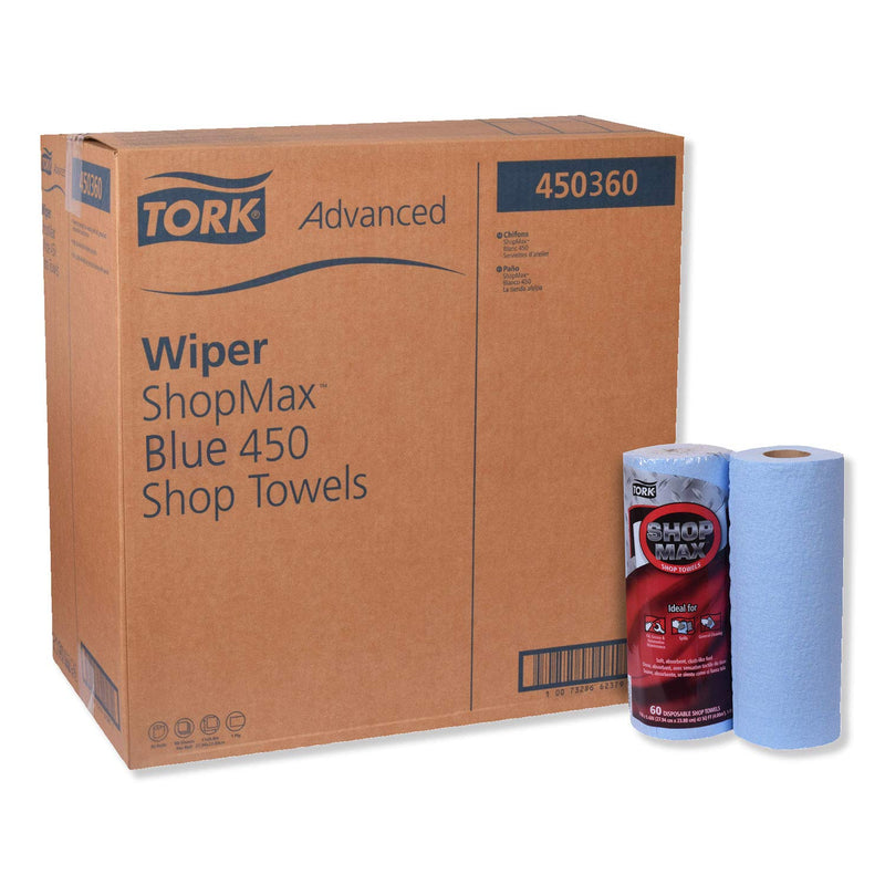 Tork ShopMax Heavy Duty Paper Shop Towel Blue, High Absorbency, 30 rolls x 60 Sheets, 450360