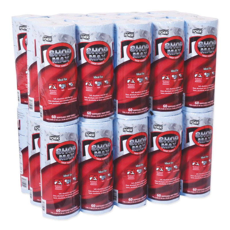 Tork ShopMax Heavy Duty Paper Shop Towel Blue, High Absorbency, 30 rolls x 60 Sheets, 450360