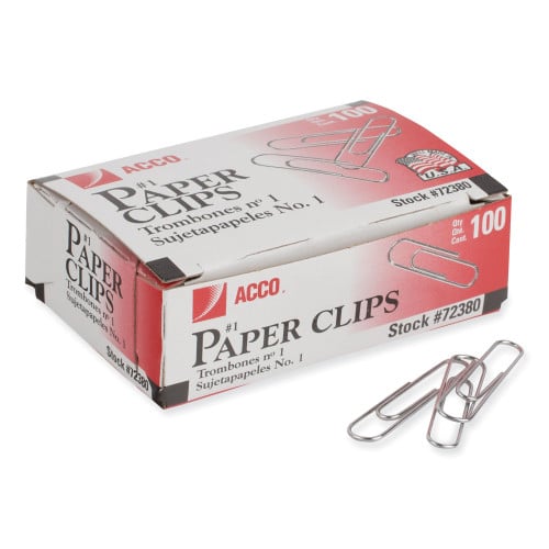 Acco® Economy Paper Clip, Steel Wire, No. 1, Silver, 1,000 Paper Clips (72380)
